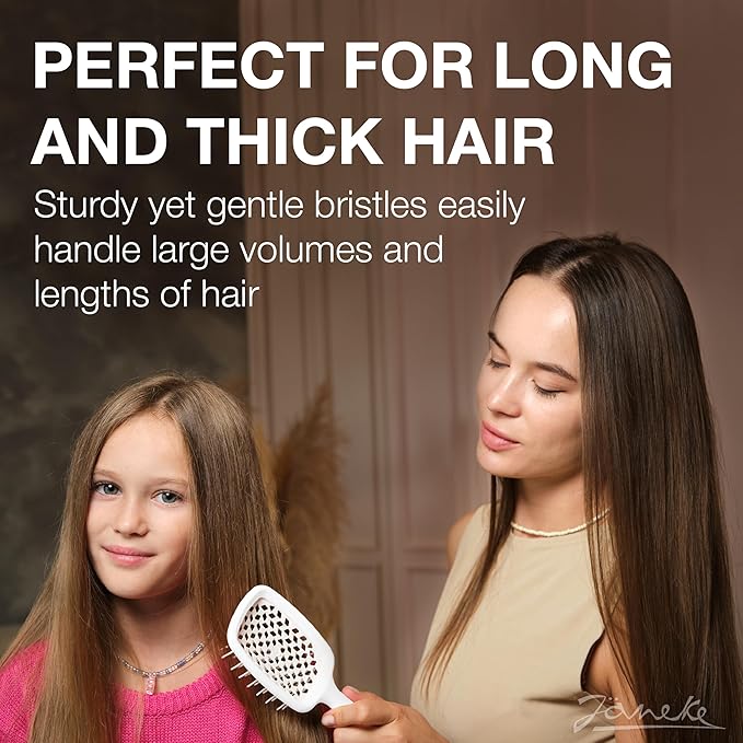 Janeke Superbrush Detangling Brush for Soft Smoothing Hair Brushing with Anti-Static Bristles - Vented Wet Hair Brush for Blow Drying Use - Perfect for Curly, Thick, Wavy, Fine Hair Types (White)