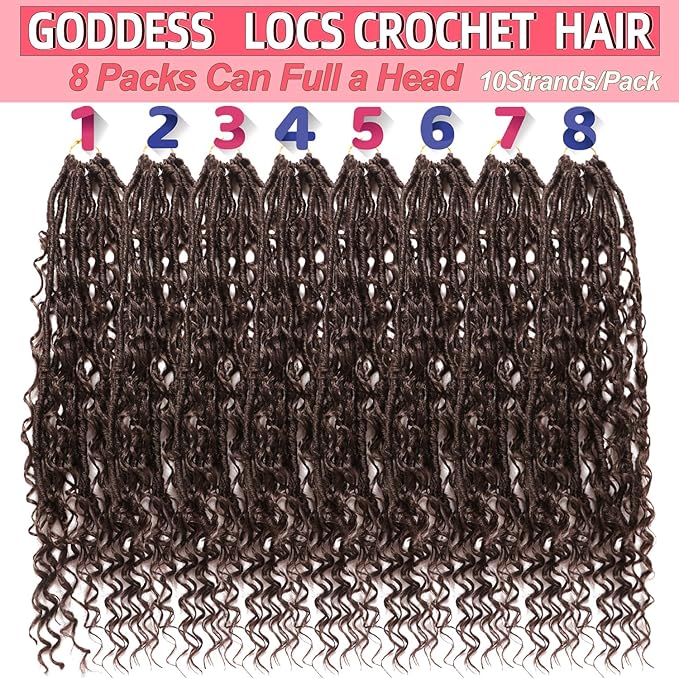 Goddess Locs Crochet Hair-18 Inch 8 Packs Boho Faux Locs Crochet Hair for Black Women Pre Looped Soft Locs with Curly Ends (#4, 18 Inch(Pack of 8))