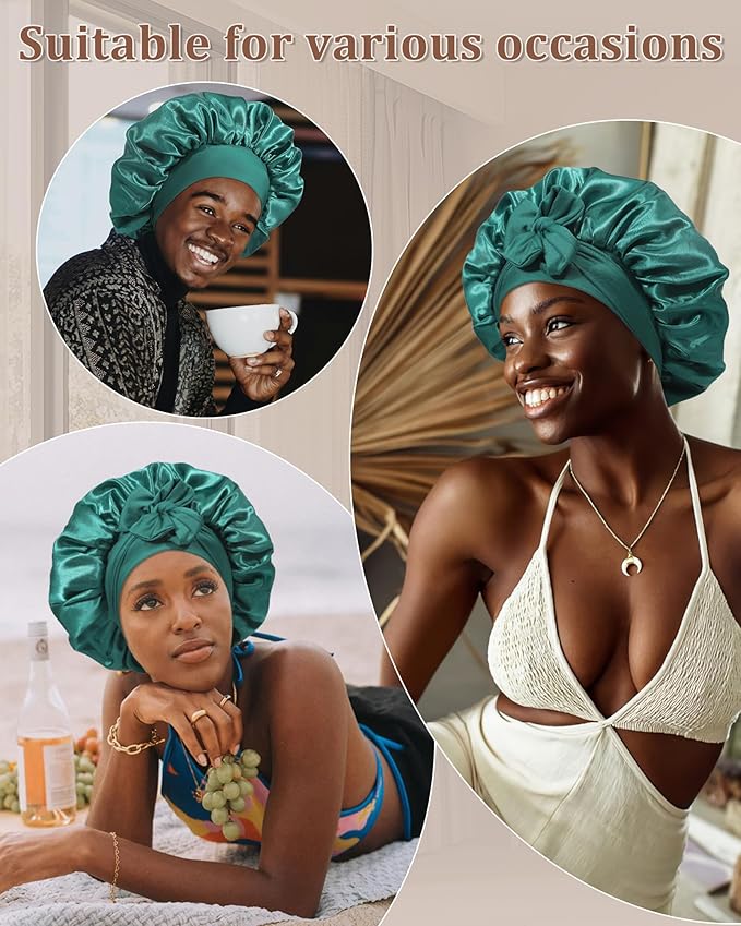 Reversible Satin Bonnet for Sleeping Women Double Layer Hair Bonnet with 2PCS Hair Scrunchies Elastic Tie Band Night Cap