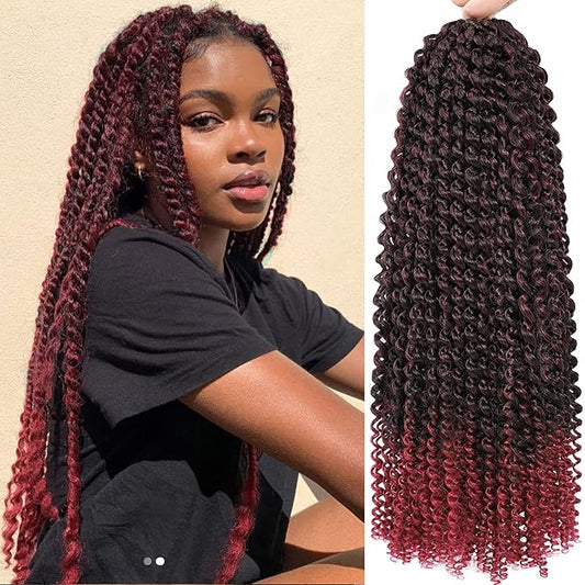 Passion Twist Hair Burgundy Red 20 Inch 8 Packs Passion Twist Crochet Hair Water Wave Braiding Hair Long Spring Twist Hair Crochet Braids Synthetic Hair Extension (20 Inch (Pack of 8), TBG)