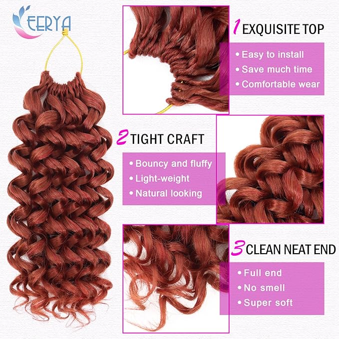 7 Packs Auburn GoGo Curl Crochet Hair 10 Inch Copper Red Short Curly Crochet Hair for Women Water Wave Beach Curl Deep Twist Crochet Braids Synthetic Braiding Hair Extensions (10 Inch, Reddish Brown)