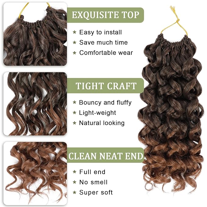 Vomella GoGo Curl Crochet Hair 8 Packs 10 Inch Water Wave Curly Crochet Hair for Black Women Ombre Brown Short Beach Curl Synthetic Deep Twist Crochet Hair Extensions T30