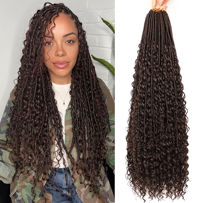 Goddess Locs Crochet Hair-30 Inch 8 Packs Boho Faux Locs Crochet Hair for Black Women Pre Looped Soft Locs with Curly Ends (#4, 30 Inch(Pack of 8))