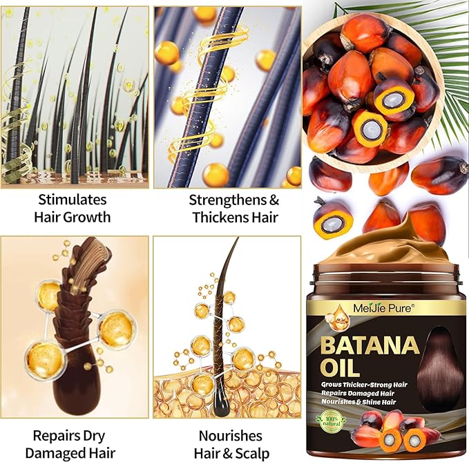 Batana Oil for Hair Growth–4Pc Set: Raw Batana Oil,Hair Mask Paste,Lash Wand & Brow Brush,Hair Growth Treatment Promotes Hair Thickness,Prevents Loss for Men Women,Deep Care for Scalp,Edges & Eyebrows