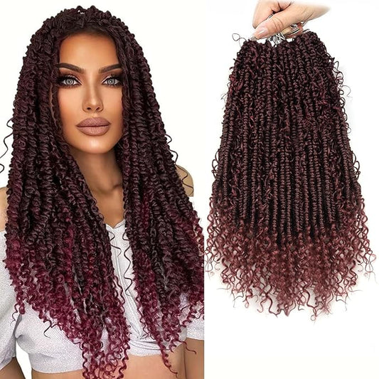 Passion Twist Crochet Hair 18 inch Pretwisted Passion Twist Hair with Curly ends, Pre-looped Braided Crochet Bohemia Short Passion Twist Braided Hair for Women 96pc