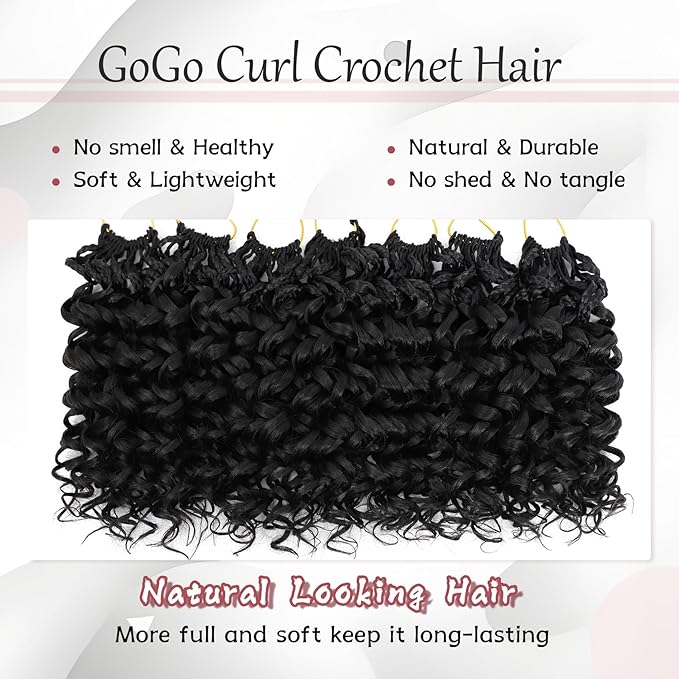 7 Packs Gogo Curl Crochet Hair for Women 14 Inch Pre-Twisted Curly Crochet Hair Pre Looped Deep Ocean Water Wave Beach Curl Crochet Braids Synthetic Braiding Hair Extensions (14 Inch, 1B)