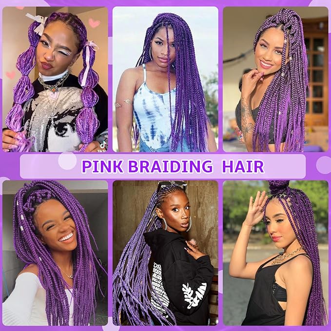 Pre stretched Braiding Hair Extensions Hot Water Setting Synthetic Hair Pre Stretched Crochet Braids Hair 32 Inch Lavender#