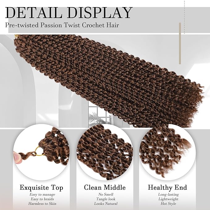 Passion Twist Hair 18 Inch 8 Packs Water Wave Crochet Hair Bohemian Braiding Hair Pre Looped Crochet Braids Hair Extensions for Black Women （30#）