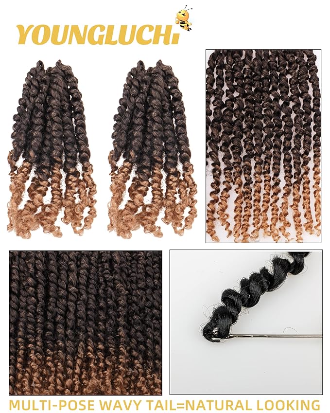 Super Short Passion Twist Crochet Hair for Black Women and Kids-6 Inch 2 Packs Ombre Blonde Pre Looped Pre-twisted Passion Twist Hair,Bob Spring Kinky Twist Bohemian Curl(6"-2P,T27)