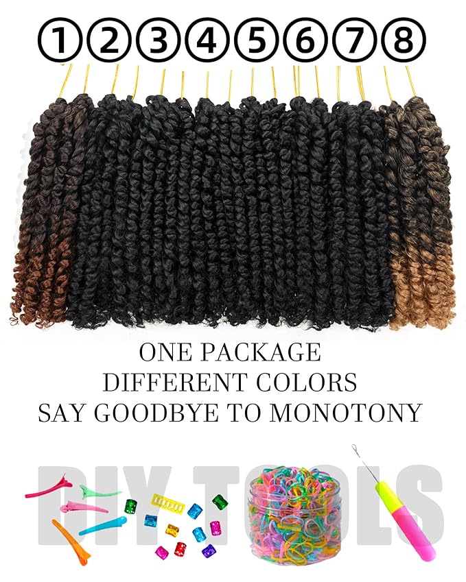 8 Inch 8 Packs Passion Twist Crochet Hair Pre looped-Mixed Color Combo Pack(6 packs 1B+ 1 pack T1B/27+1 pack T1B/30)Pre-twisted Pre Looped Soft & Bouncy Synthetic Braided Hair Extensions (1B+T27+T30)