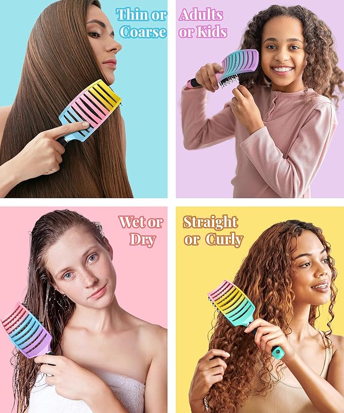 KTKUDY Detangling Brush Boar Bristles Hairbrush Make Hair Shiny & Healthier Curved and Vented Detangler Brush for Women Men Kids Wet & Dry Hair