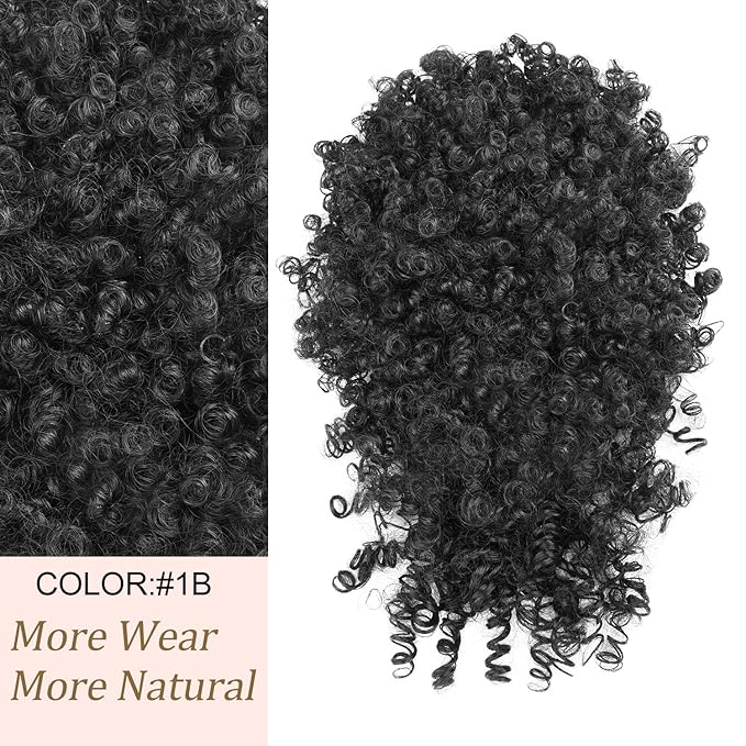 Drawstring Ponytail for Black Women, Afro Puff Kinky Curly Hair Ponytail Extension with Bangs Updo Natural Hair Ponytail