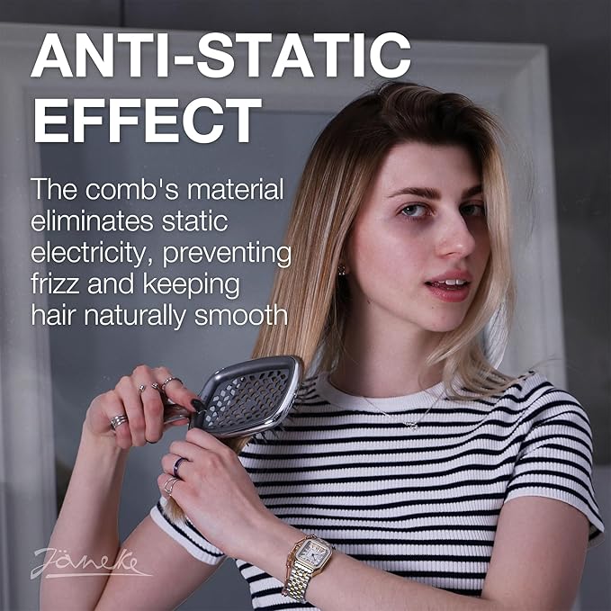 Janeke Superbrush Detangling Brush for Soft Smoothing Hair Brushing with Anti-Static Bristles - Vented Wet Hair Brush for Blow Drying Use - Perfect for Curly, Thick, Wavy, Fine Hair Types (Silver)