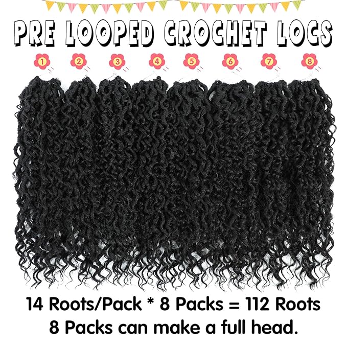 Fulcrum Goddess Locs Crochet Hair 16 Inch, 8 Packs New Faux Locs Crochet Hair for Black Women, Crochet locs with Curly Ends (16Inch (Pack of 8), 1B#)