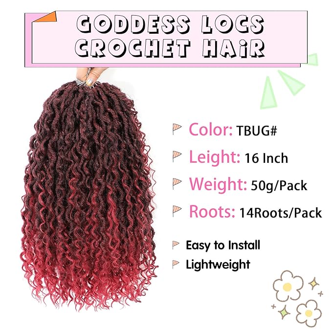 Fulcrum Goddess Locs Crochet Hair 16 Inch, 8 Packs New Faux Locs Crochet Hair for Black Women, Crochet locs with Curly Ends (16Inch (Pack of 8), TBUG#)