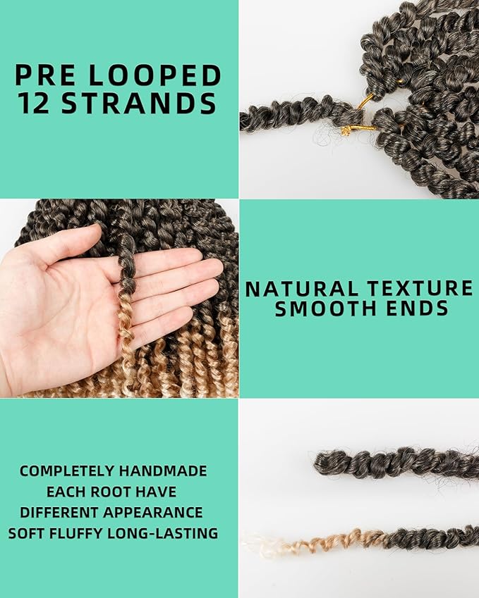 14 Inches 8 Packs Passion Twist Crochet Hair for Black Women and Kids-3 Tones Ombre Gray to Blonde to Off-white, Pre Looped Pretwisted Crochet Hair(14"-8 Packs,Gray/27/613)