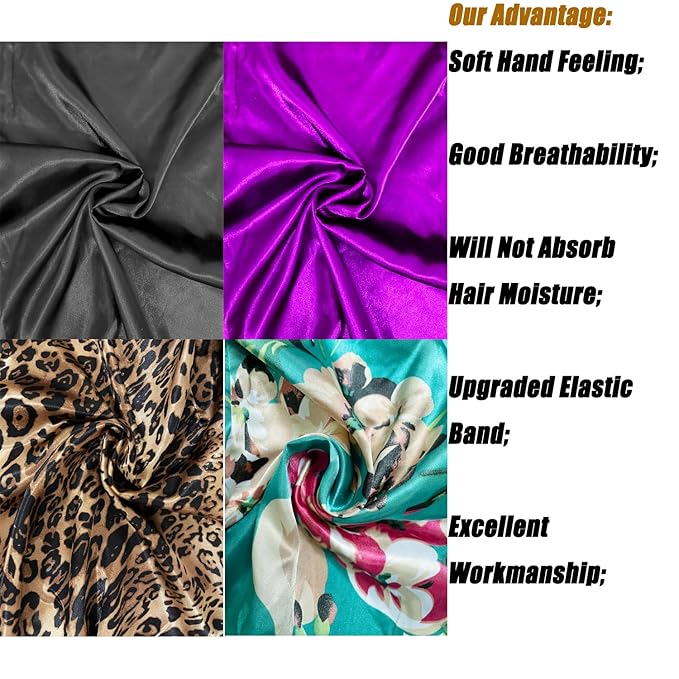 4 Pcs Satin Bonnet for Women, Long Sleep Cap Soft Silky Bonnet for Braids