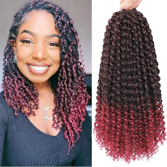 Alrence Passion Twist Hair 14 Inch 8 Packs Water Wave Crochet Hair Curly Braiding Hair For Butterfly Locs Long Bohe Crochet Braids (14 Inch (Pack of 8), 1B/BG)