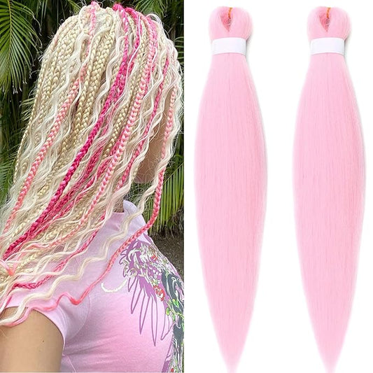 Prestretched Braiding Hair Knotless Hypoallergenic Non Toxic Light Pink Braiding Hair Pre Stretched Plant Based Synthetic Braids Hair Extensions 26 inch 2 Packs