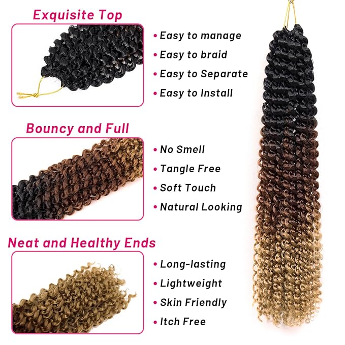 Dorsanee Ombre Passion Twist Hair 18 Inch 6 Packs Water Wave Crochet Hair Long Bohemian Curly Braiding Hair for Butterfly Locs, Faux Locs, Boho Style Spring Twist Crochet Braids (1B/30/27#)