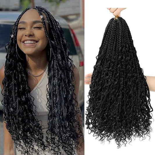 8 Packs Goddess Box Braids Crochet Hair-18 Inch Crochet Box Braids Pre-Looped Bohomian Crochet Braids Hair Synthetic Braiding Hair Extensions Crochet Hair for Black Women (1B)