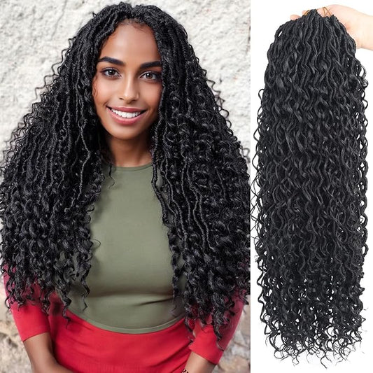 Goddess Locs Crochet Hair 24 Inch 9 Packs Synthetic Faux Locs Crochet Hair for Black Women, River Locs Hair Extensions Style Pre looped Crochet Locs with Curly Ends