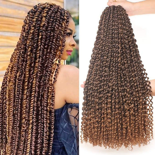 Leeven 24 Inch Long Water Wave Braiding Hair for Butterfly Locs 7 Packs Omber Brown Passion Twist Crochet Braids Hair Hot Water Setting Bohemian Passion Twists Braids Hair for Women T30#