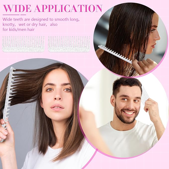 Patelai Wide Tooth Comb Large Hair Detangling Comb for Curly, Wet Dry Hair, No Handle Detangler Accessories(Glitter Clear)