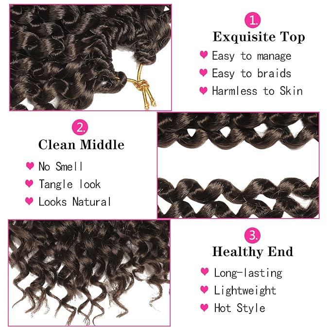 Ubeleco Short Passion Twist Hair,10 Inch Water Wave Crochet Hair For Women 22 Strands/Pack Passion Twist Crochet Hair Bohemian Synthetic Curly Braiding Hair Extensions (10 Inch (Pack of 2), #4)