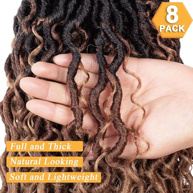 COOKOO 30 Inch 8 Packs Goddess Locs Crochet Hair Bohemian Faux Locs Crochet Hair for Black Women Pre Looped Boho Crochet Locs Synthetic Hair Extensions 1B/30/27#