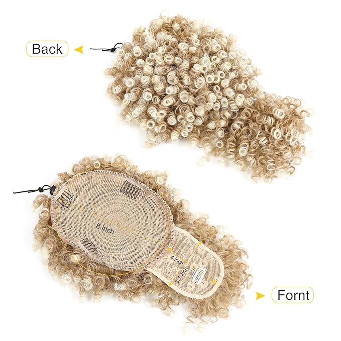 ENTRANCED STYLES Drawstring Ponytail with Bangs Afro Puff Ponytail Extensions for Women Short Curly Puff Ponytail with Bangs Clip in Wrap Updo Hairpiece for Women (T27/613)