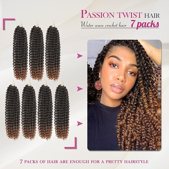 Dansama 7 Packs Passion Twist Hair Water Wave Braiding Hair for Butterfly Style Crochet Braids Bohemian Hair Extensions (14inch (Pack of 7), T1B/30)