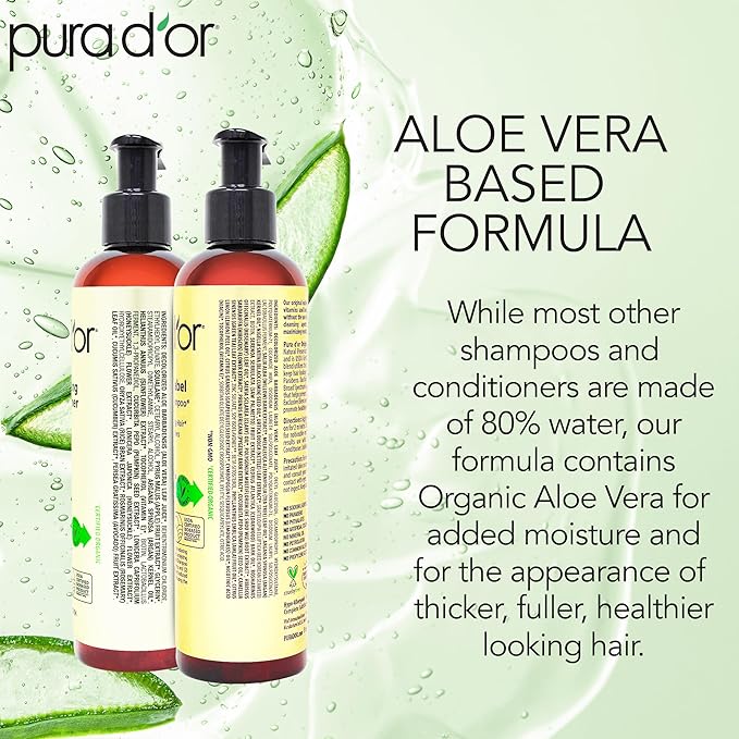 PURA D'OR Anti-Thinning Biotin Shampoo and Conditioner Natural Earthy Scent, CLINICALLY TESTED Effective Results, Herbal Blend Thickening Products For Women & Men, Original Gold Label Set, 8oz x2