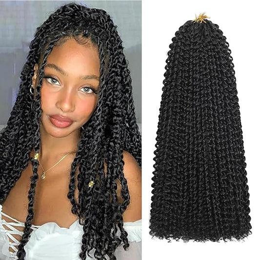 Passion Twist Hair 14 Inch 8 Packs Water Wave Crochet Hair Bohemian Braiding Hair Pre Looped Crochet Braids Hair Extensions For Women （1B Black#）