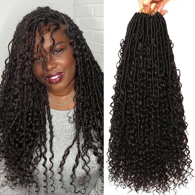 Goddess Locs Crochet Hair-18 Inch 8 Packs Boho Faux Locs Crochet Hair for Black Women Pre Looped Soft Locs with Curly Ends (#2, 18 Inch(Pack of 8))
