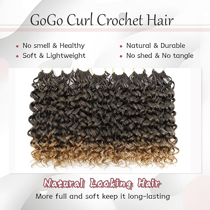 7 Packs Gogo Curl Crochet Hair for Women 18 Inch Pre-Twisted Curly Crochet Hair Deep Ocean Beach Curl Crochet Braids Synthetic Braiding Hair Extensions (18 Inch, 1B/27)