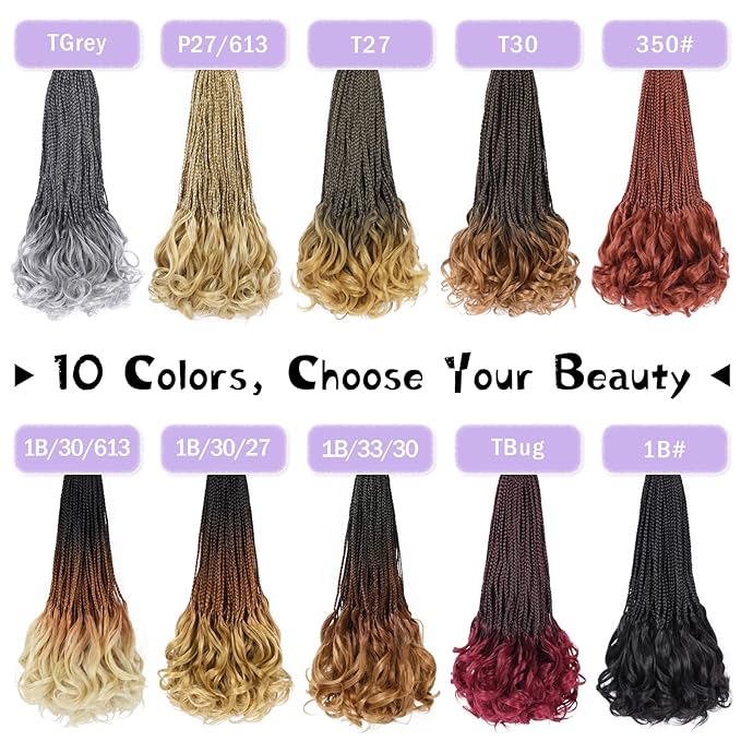 French Curl Crochet Braids 22 Inch 8 Packs Goddess Box Braids Crochet Hair for Women Pre Looped Crochet Box Braid with Curly Ends Synthetic French Curly Braiding Hair Extensions (P27/613)