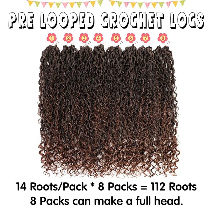 Fulcrum Goddess Locs Crochet Hair - 22 Inch, 8 Packs New Faux Locs Crochet Hair for Black Women, Curly Ends (22Inch (Pack of 8), T30#)