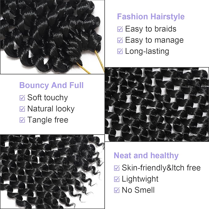 Passion Twist Crochet Hair for Women Black Color 9 Packs 10 Inch Water Wave Short Twist Crochet Hair Curly Pre-looped Braiding Hair Extensions For Butterfly Locs Braids