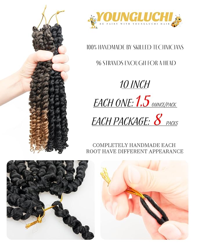 Passion Twist 10 Inch Crochet Hair-Mixed Color Combo Pack(6 packs 1B+2 packs T1B/27),Pre-twisted Pre Looped Soft & Bouncy Synthetic Braided Hair Extensions For Black Women (10 Inch-8 Packs,1B+T27)