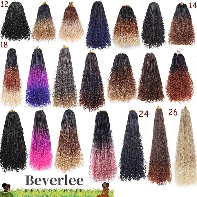 Beverlee 10 Inch 8 Packs Boho Box Braids Goddess Box Braids Crochet Hair Bohemian Hippie Braids Braiding Hair Box Braids with Curly Ends Messy Pre-looped Synthetic Kids Crochet Hair for Black Women