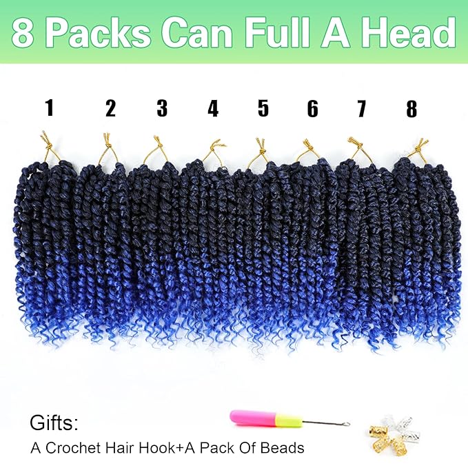 Passion Twist Crochet Hair 8Inch Passion Twist Hair 8 Packs Pre-Twisted Passion Twist Crochet Hair for Black Women Soft Passion Twist Curly Crochet Hair 8"(Pack of 8) Tblue