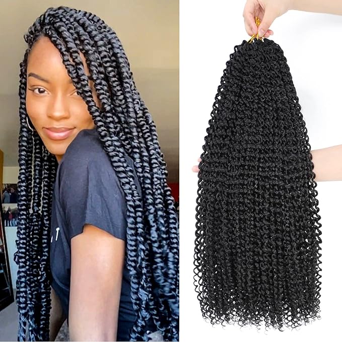 Dansama 24 Inch Passion Twist Hair Water Wave Braiding Hair for Butterfly Style Crochet Braids Bohemian Hair Extensions (24inch, #1B, Economy Pack)