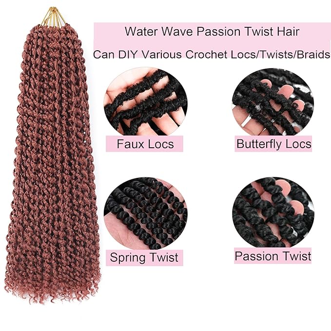 350# Color Passion Twist Hair 18 Inch 7 Packs Passion Twist Braiding Hair Water Wave Crochet Hair For Black Women Passion Twist Crochet Hair/Butterfly Locs/Spring Twist Crochet Braids(18in,350)