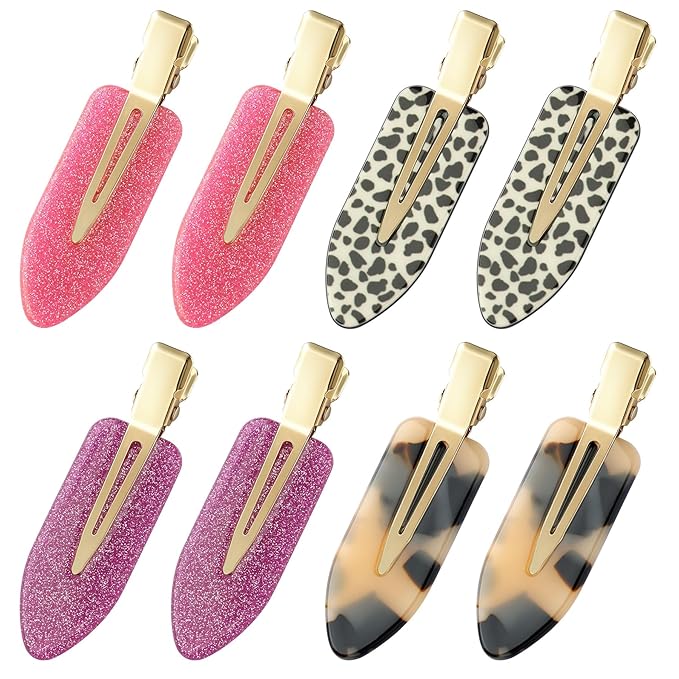 8 Pcs No bend Hair Clips No Crease Hair Clip Duckbill Clips No Dent Creaseless Flat Clip Alligator Hair Barrettes for Makeup Hairstyle Women Girls Accessories (Acrylic Resin-PinkPurple)