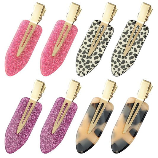 8 Pcs No bend Hair Clips No Crease Hair Clip Duckbill Clips No Dent Creaseless Flat Clip Alligator Hair Barrettes for Makeup Hairstyle Women Girls Accessories (Acrylic Resin-PinkPurple)