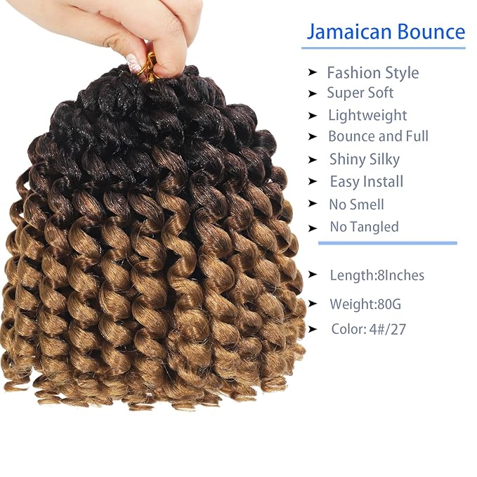 100 Strands Short Jamaican Bounce Crochet Hair Brown Ombre 5 Packs 2X Ringlet Wand Curl Crochet Hair 8 Inch Curly Crochet Hair Extensions Curly Crochet Braiding Hair