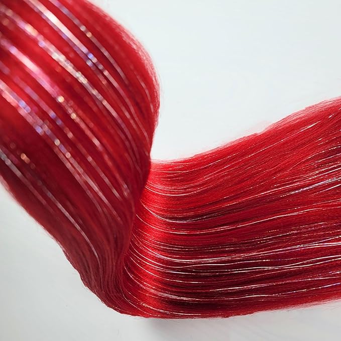 Red Tinsel Braiding Hair Pre stretched Glitter Tinsel Hair Prestretched Braiding Hair Sparkle Tinsel Ez Braid Braiding Hair
