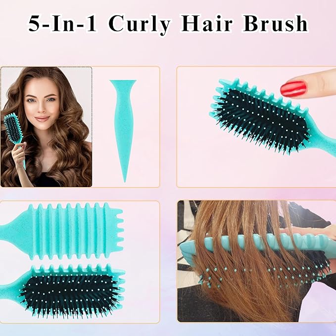 Curl Defining Brush, Curly Hair Brush for Styling, Shaping, Detangling & Defining Curls for Women and Men, Curl Brushes for Curly Hair Work on all Wet or Dry Hair Types (Green)