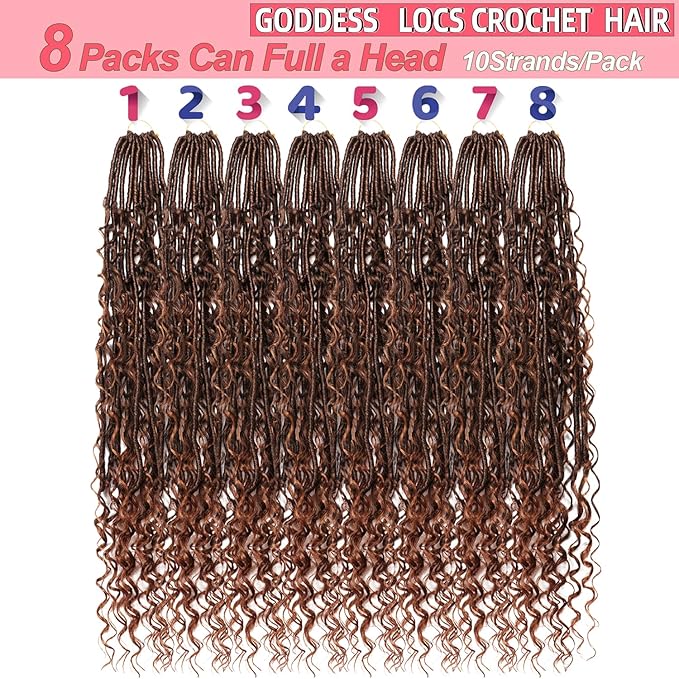 Goddess Locs Crochet Hair-30 Inch 8 Packs Boho Faux Locs Crochet Hair for Black Women Pre Looped Soft Locs with Curly Ends (T30, 30 Inch(Pack of 8))